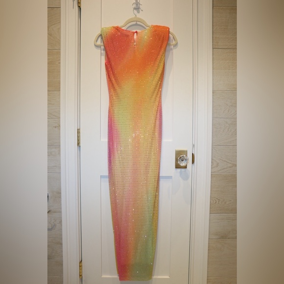 NWOT Self-Portrait Rainbow Print Hotfix Mesh Midi Dress - Picture 3 of 6